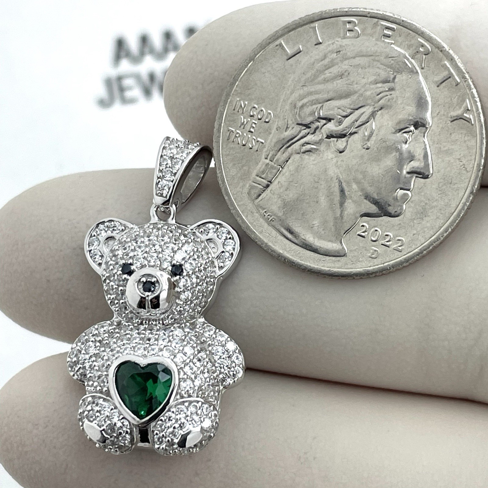 REAL 925 STERLING SILVER CUBIC ZIRCONIA TEDDY BEAR PENDANT