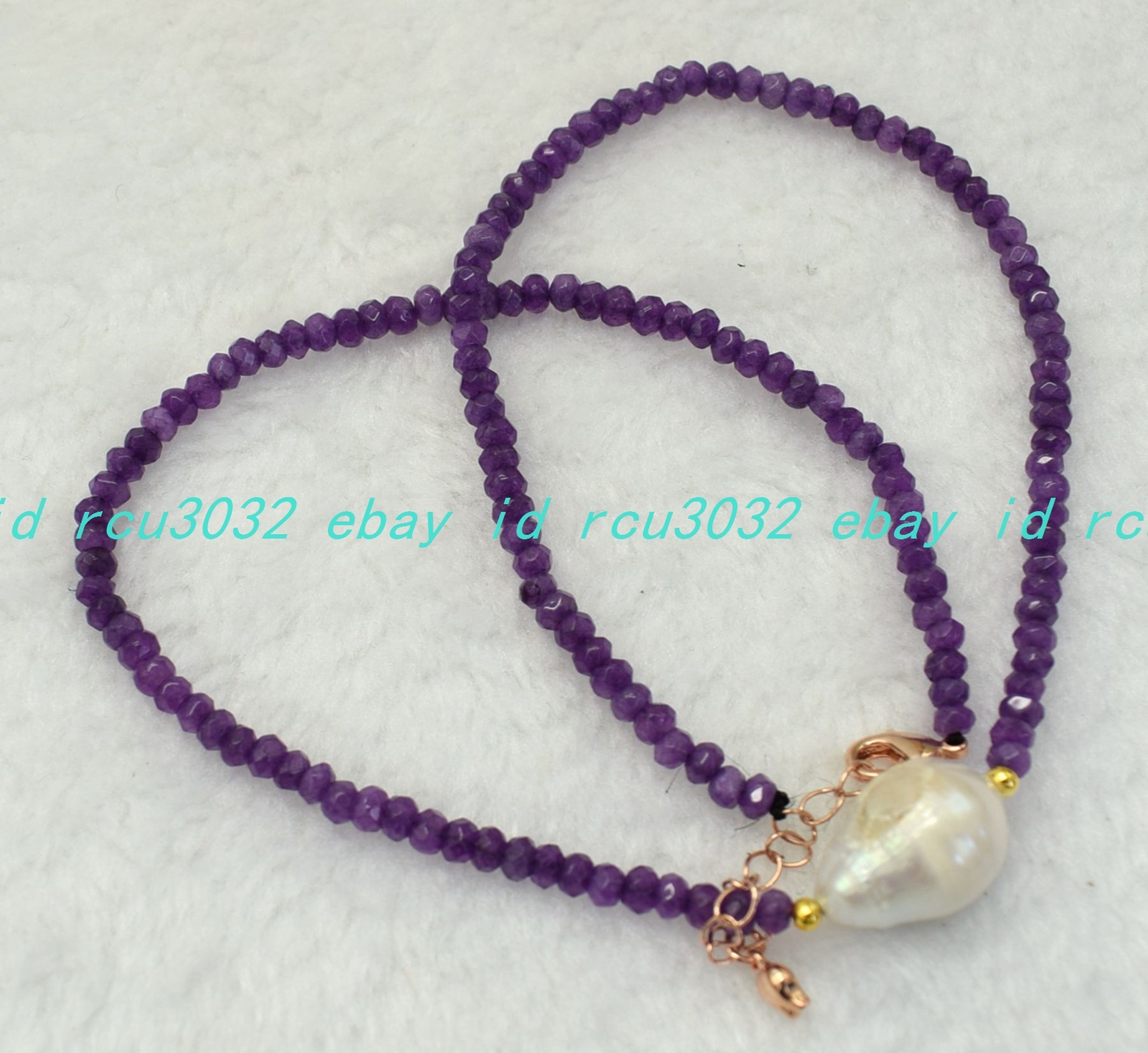 2x4mm Faceted Purple Jade White Baroque Pearl Rondelle Beads Necklace 18-36 In