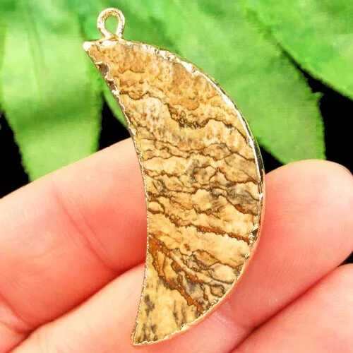 Beautiful Wrapped Picture Jasper Moon Pendant & 18″ Necklace FREE SHIP IN USA!