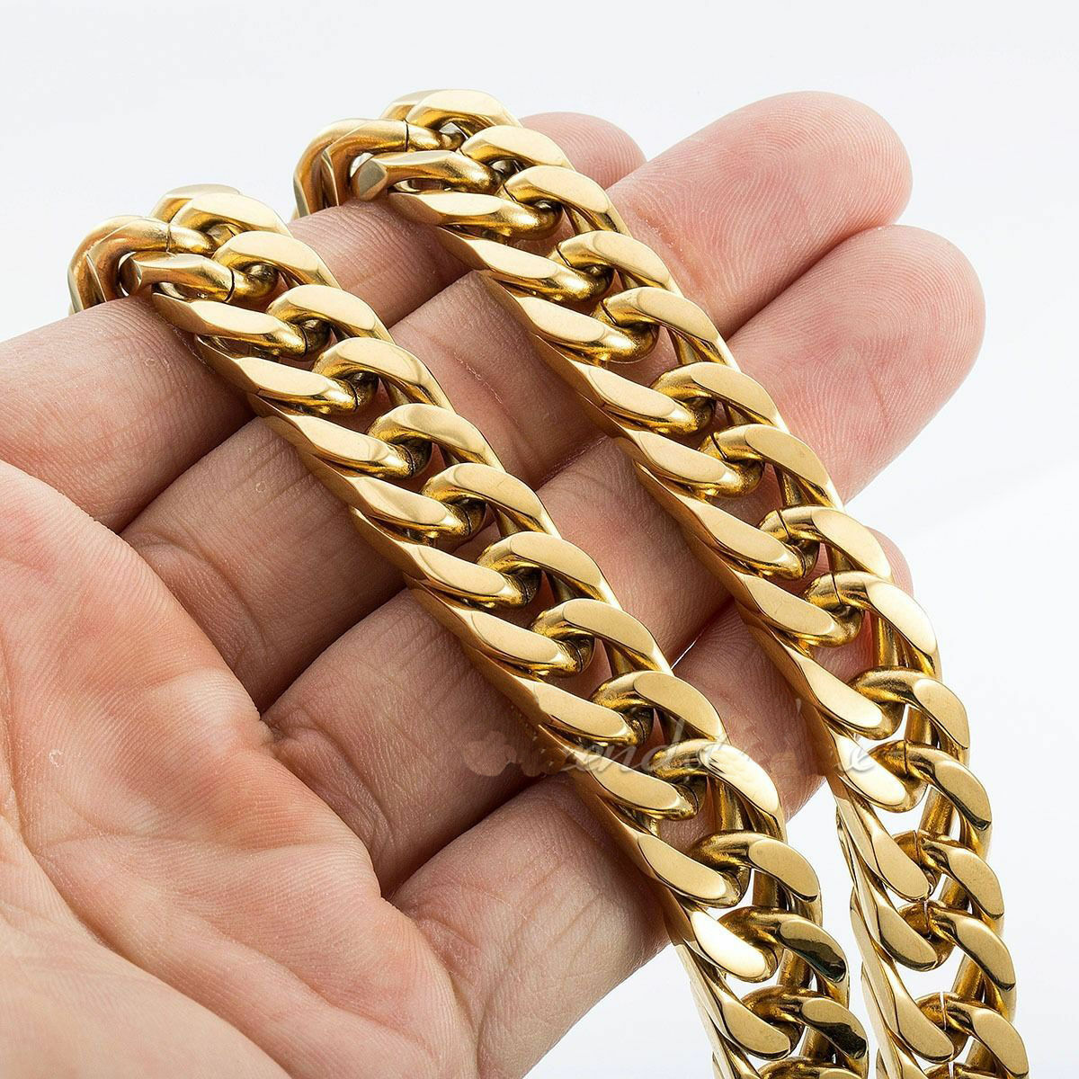 6/8/10/12/14mm Mens Boys 316L Stainless Steel 18K Gold Curb Cuban Chain Necklace