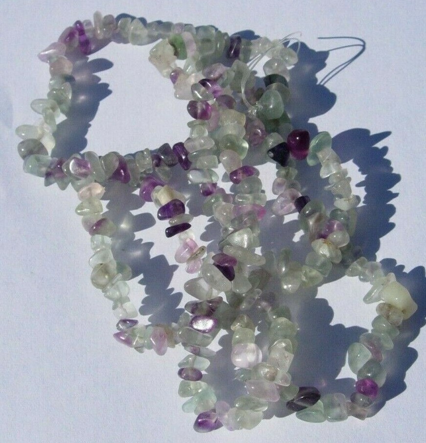 Multi Fluorite crystal chip bead strands about 34″ long Reiki
