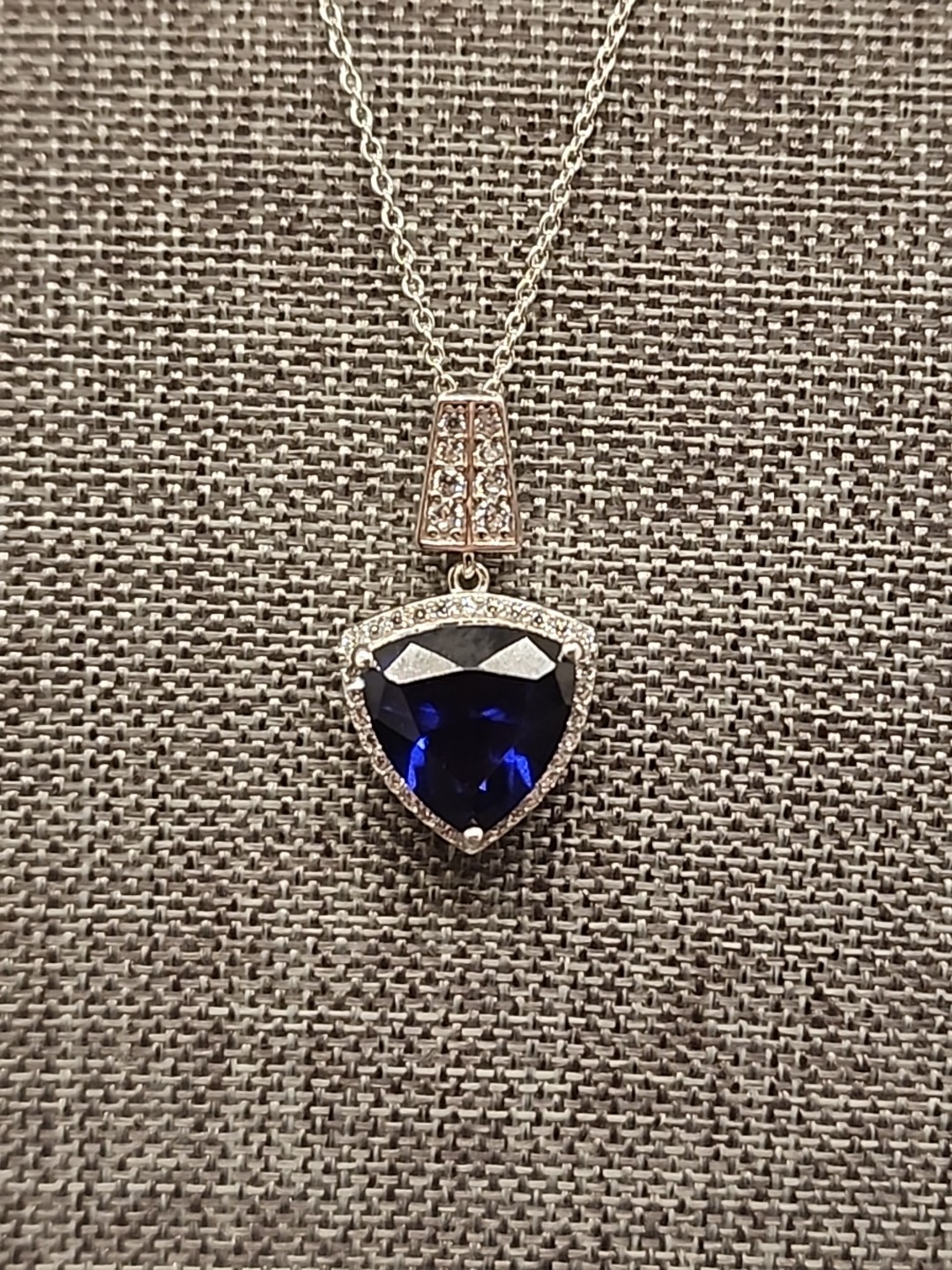 Blue Trillion Cut CZ Pendant w/ White Sapphire Accents