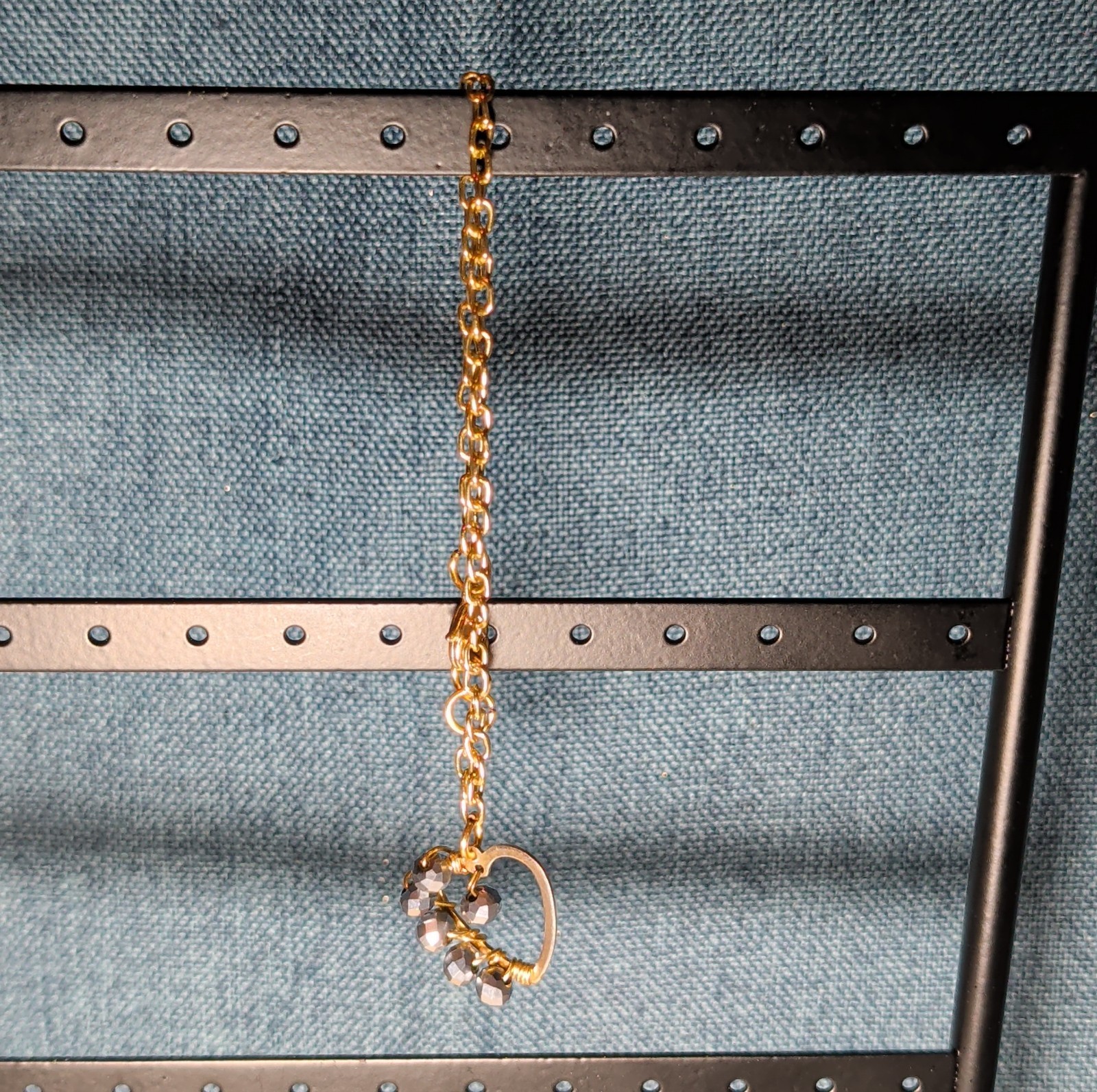 Wire Wrapped Heart Bracelet Gold Tone Hematite Bead Boho