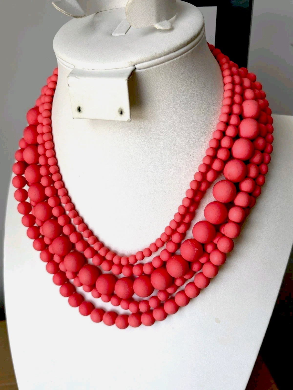 Charming Charlie Coral Colored Beaded Necklace- Multi Strands- 16-20 In Length