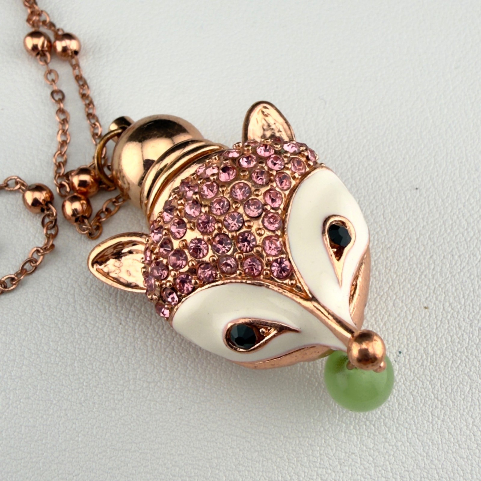 Fox Pendant Perfume Bottle Necklace Rose Gold Pink Crystals