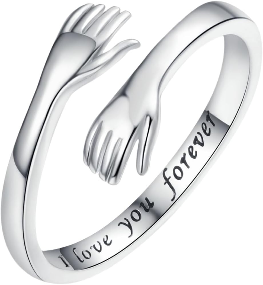 Engraved Granddaughter Ring – Emotional Hug Design in Adjustable Stainless Steel