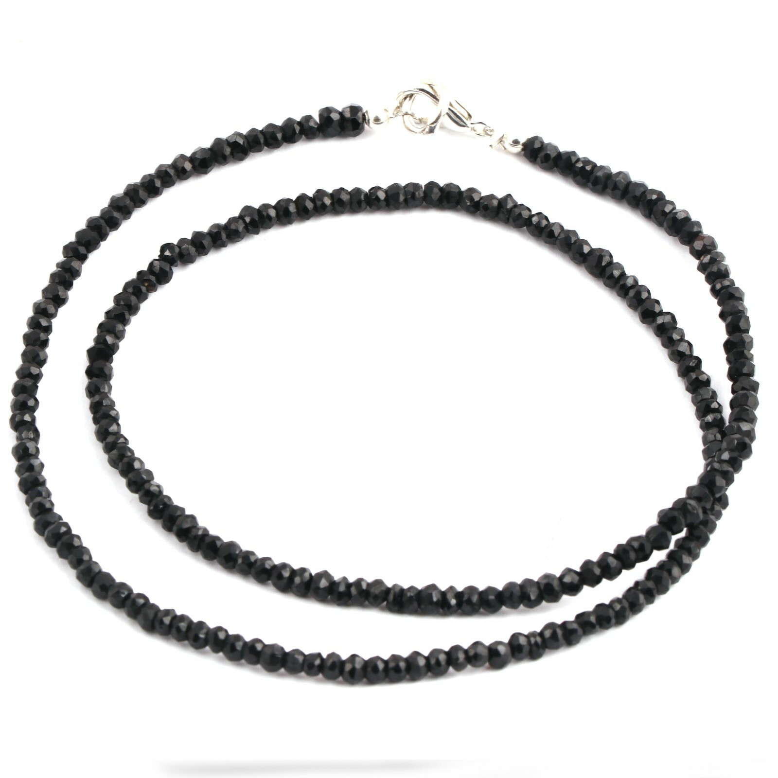 Natural 3mm Black Spinel Rondelle Faceted Beaded Necklace Gemstone Silver Chain