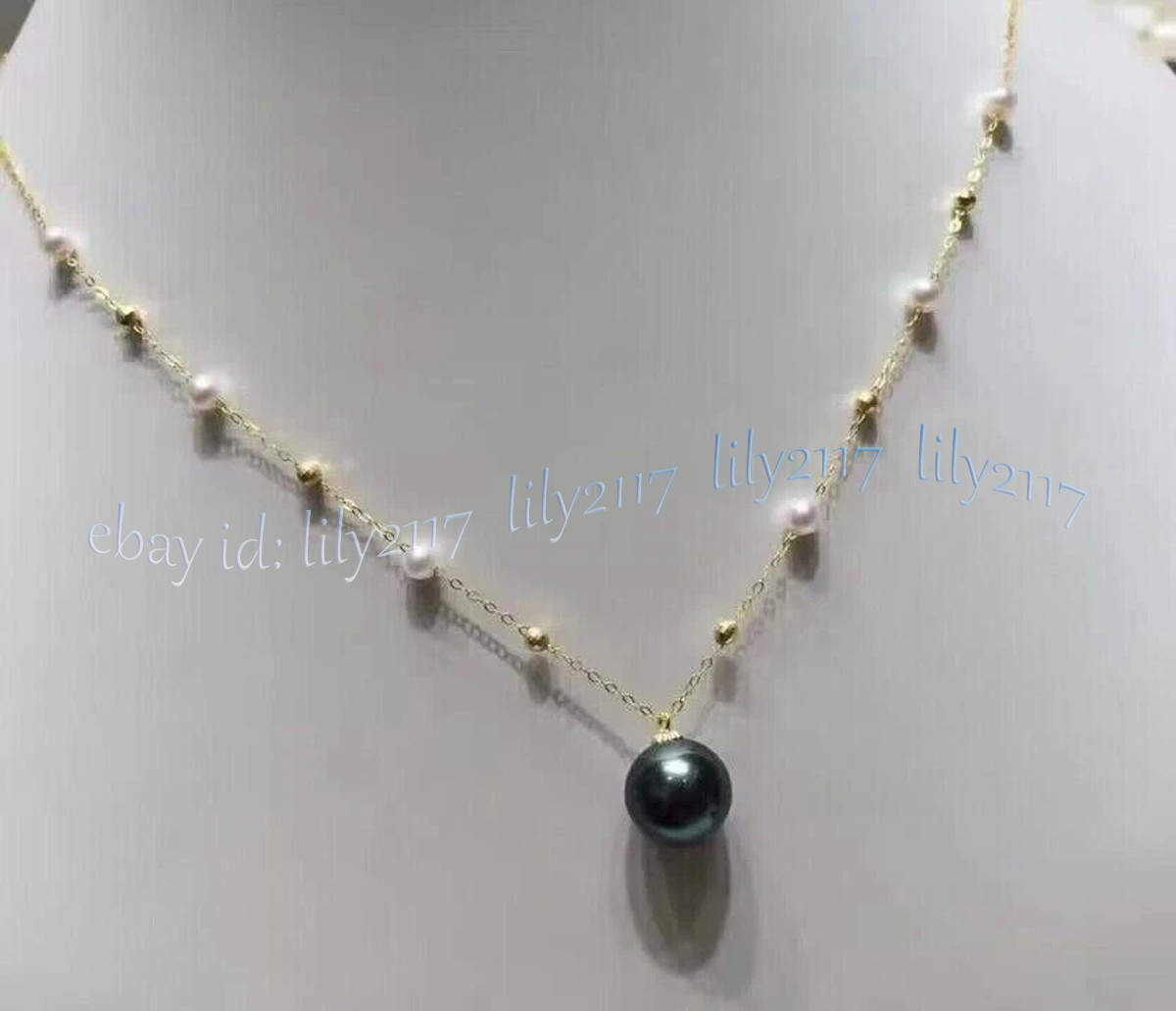 Classic Natural White South Sea Pearl Black Round Pearl Pendant Necklace 18 in