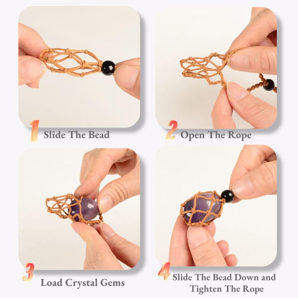 4 PCS Crystal Cage Necklace and Bracelet Cord Holder Empty Stone Holder