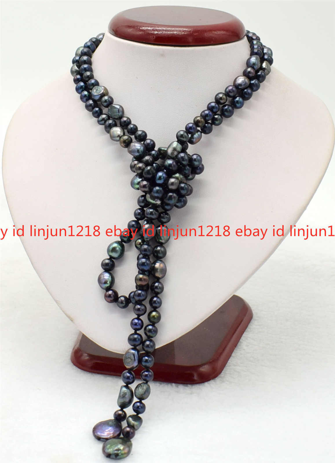 Long 50″ 7-8mm Freshwater Black Baroque 12-13mm Black Coin Pearl Necklace