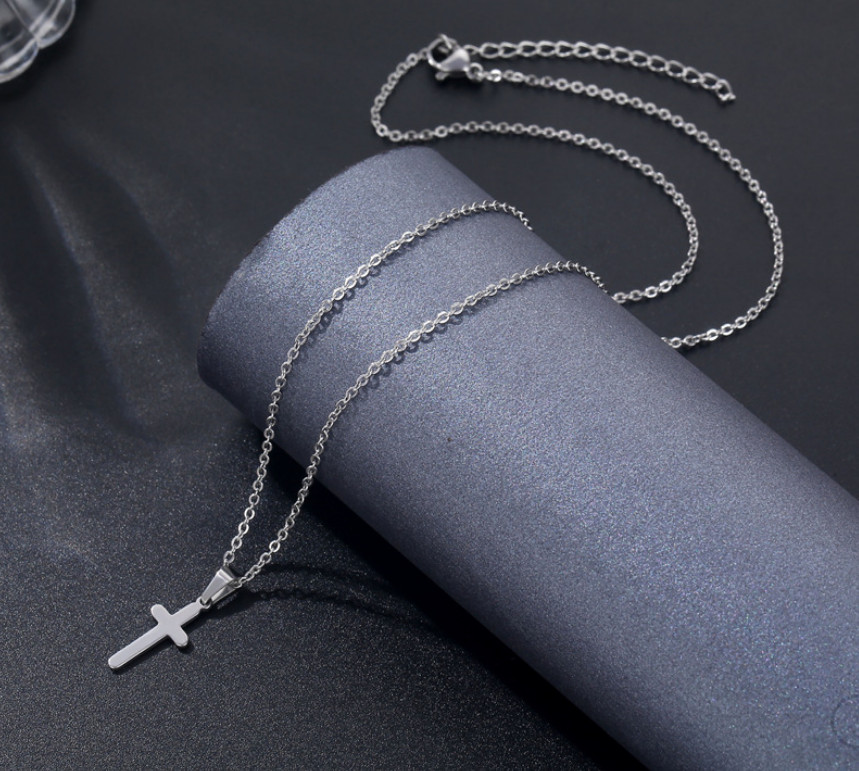 Silver Titanium S.Steel Faith Cross Pendant Chain Necklace