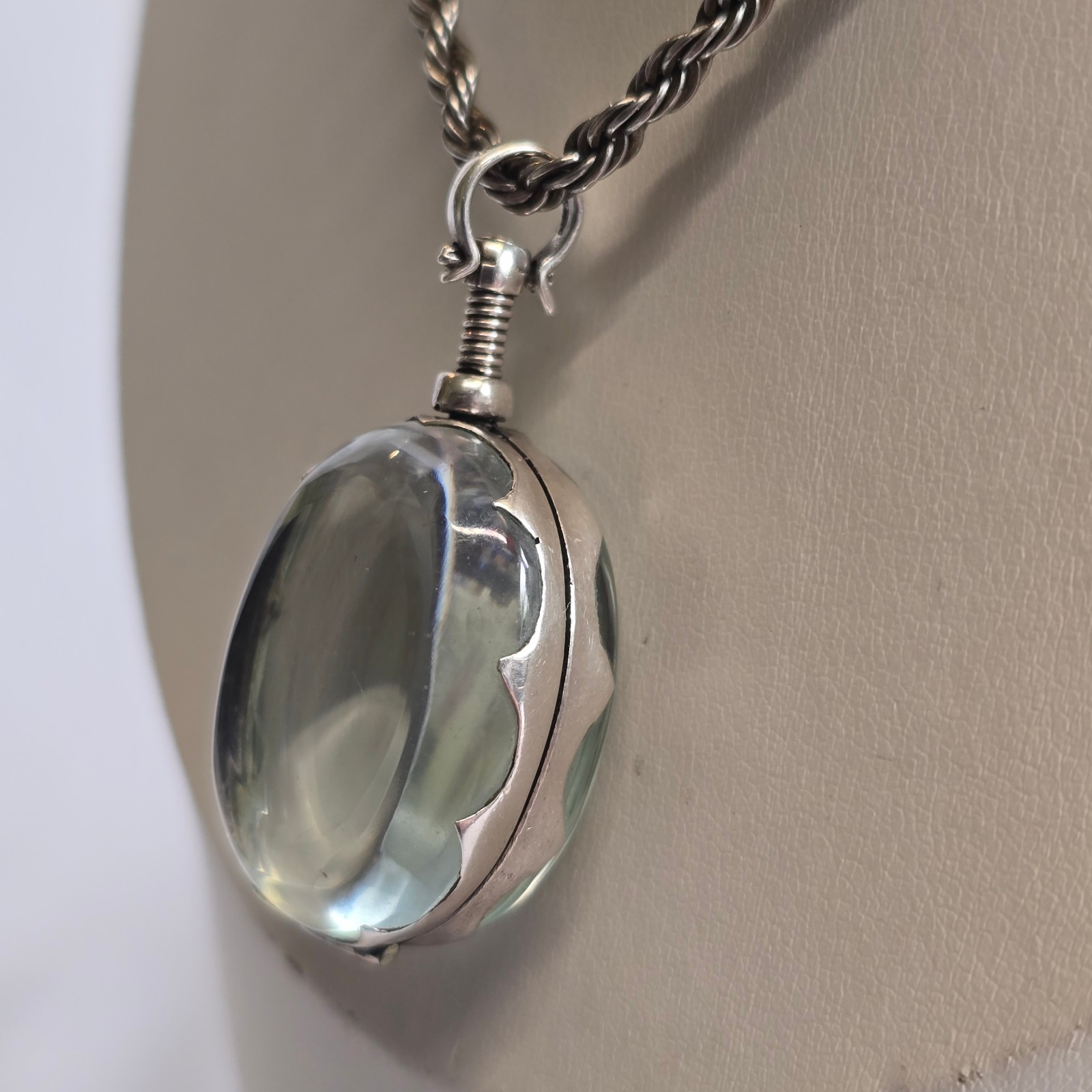 Sterling Silver Glass Locket Necklace 31.14g Fine Jewelry 24″ Rope Chain *READ*