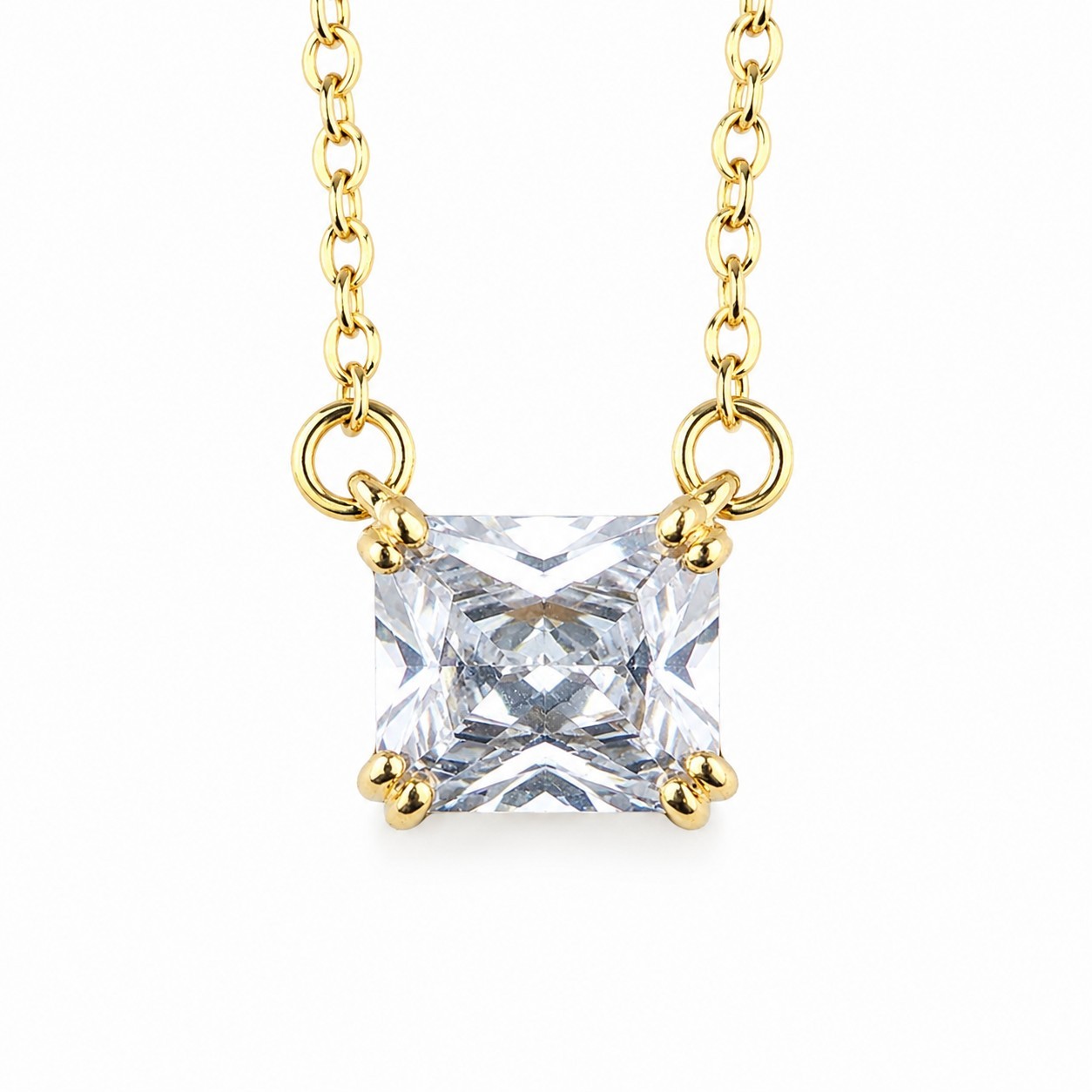 Gold Plated Princess Cut CZ Solitaire Necklace Dainty Jewelry Gift Wedding