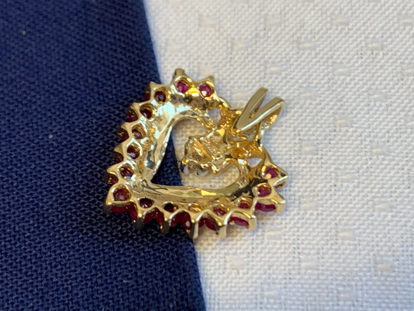 10K Yellow Gold Heart Pendant 1.63g Fine Jewelry Clear & Ruby Color Charm *READ*