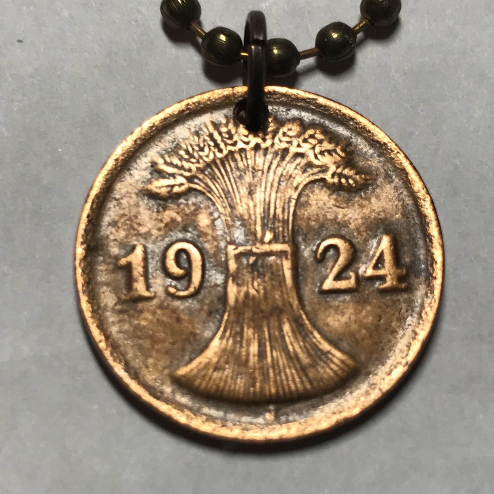 🔥 Real German 1924 J Germany 2 Reichspfennig Wheat Coin Pendant. Great 🎁