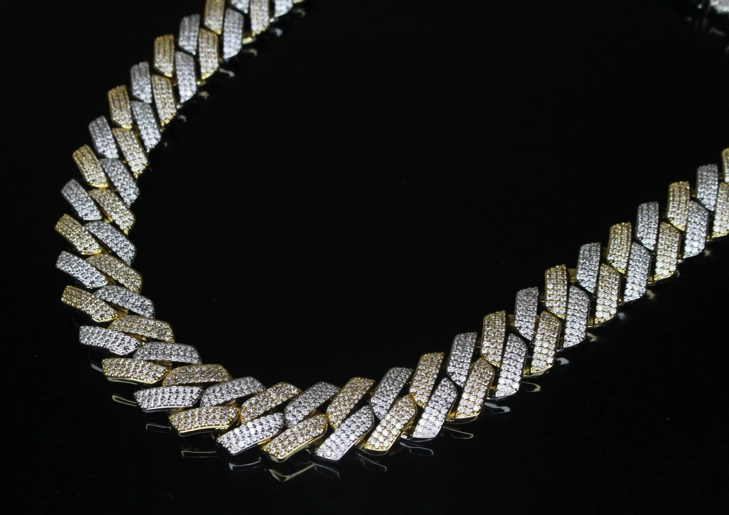 14k STAMPED 20mm Cuban Prong Chain Necklace 2-TONE 82ct VVS1 Lab Sim Diamonds