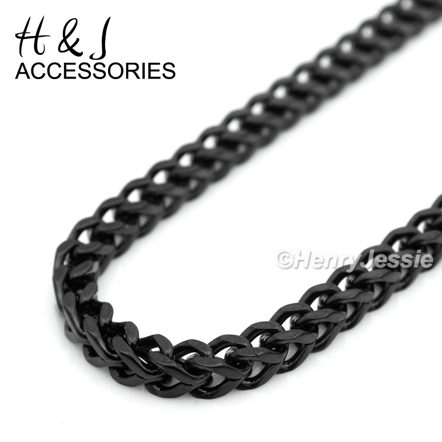 24″30″36″MEN Stainless Steel 4.5mm/6mm Black Plated Franco Box Chain Necklace