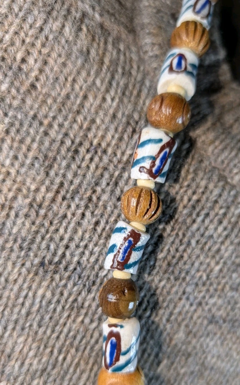 Men’s 24in Tribal Necklace and 8in sizeable Bracelet, White Krobo, for healing