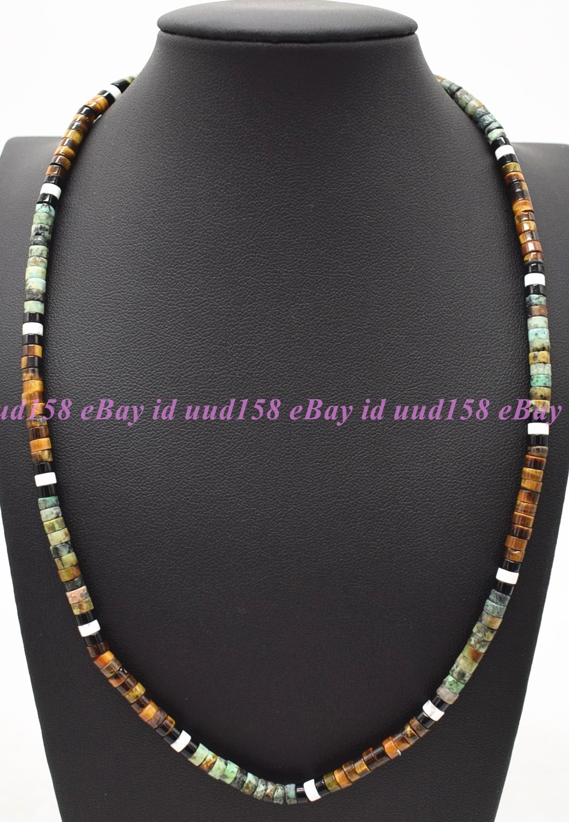 African Turquoise & Tiger Eye Beads Gemstone Healing Dainty Women Men Necklace