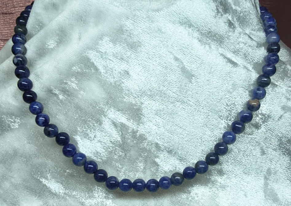 Blue Sodalite Gemstone Bead Necklace Silver Tone Lobster Clasp 42-46cm UK
