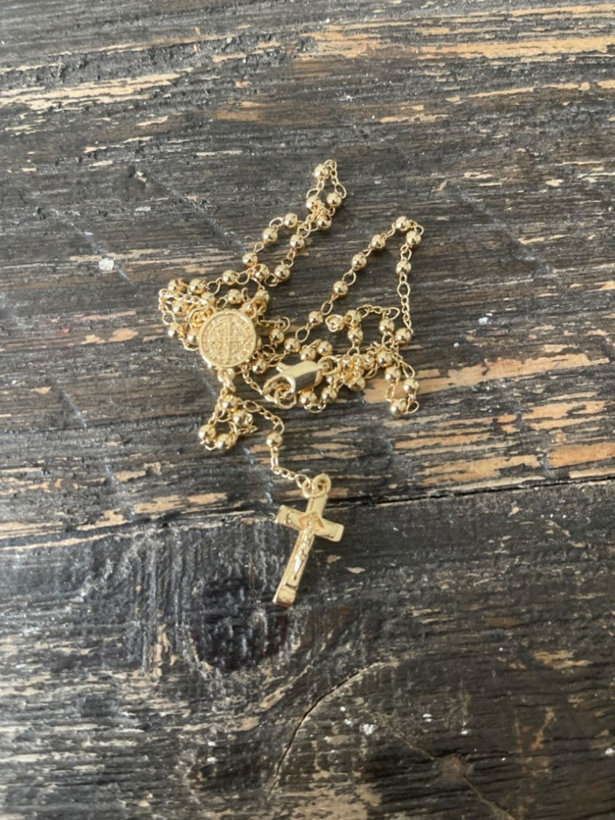 Religious Rosary with Cross Pendant – Quality Laminated Yellow Gold – 20″ Chain