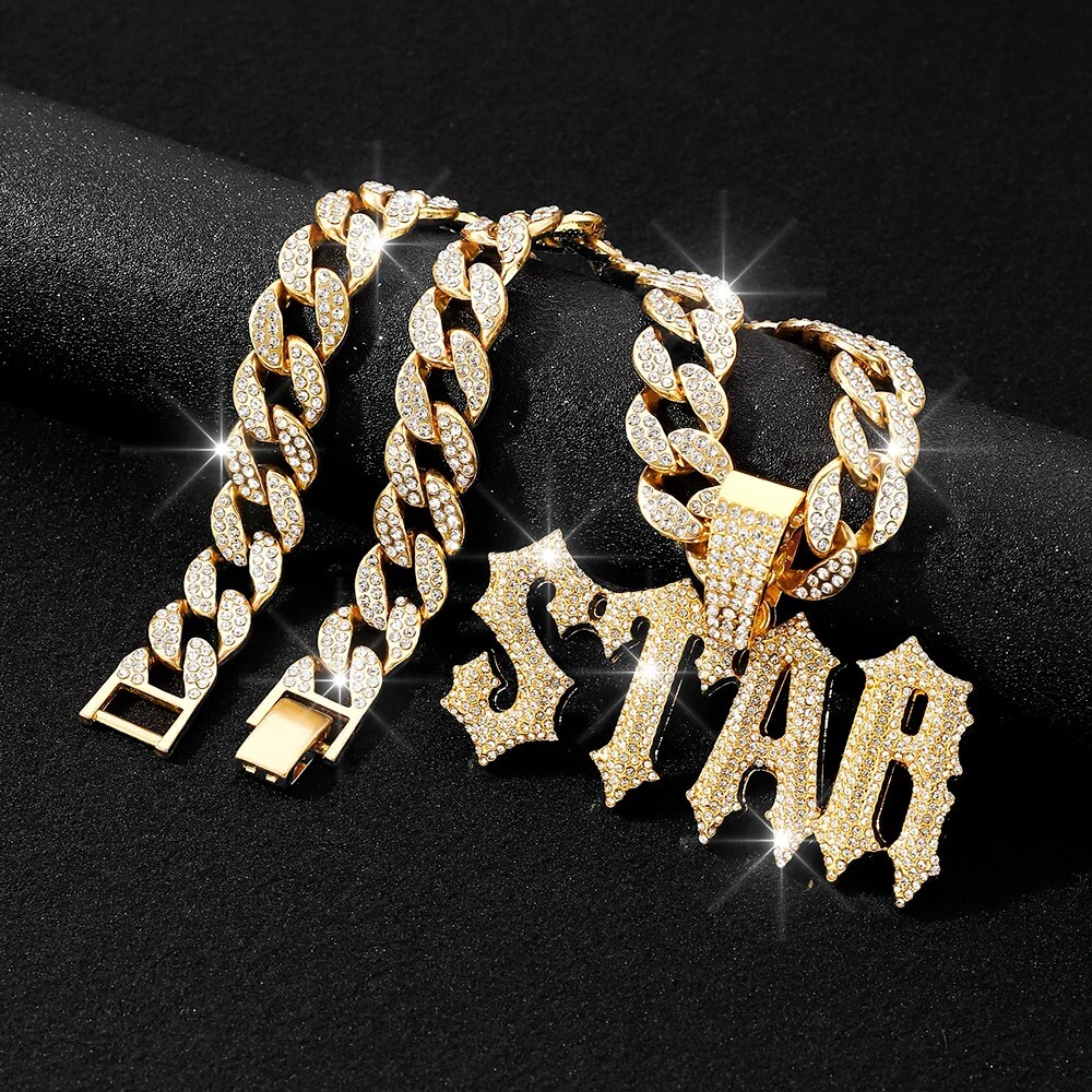 Hip Hop Iced STAR Pendant Necklace 13mm Miami Cuban Chain CZ Fashion Jewelry NEW