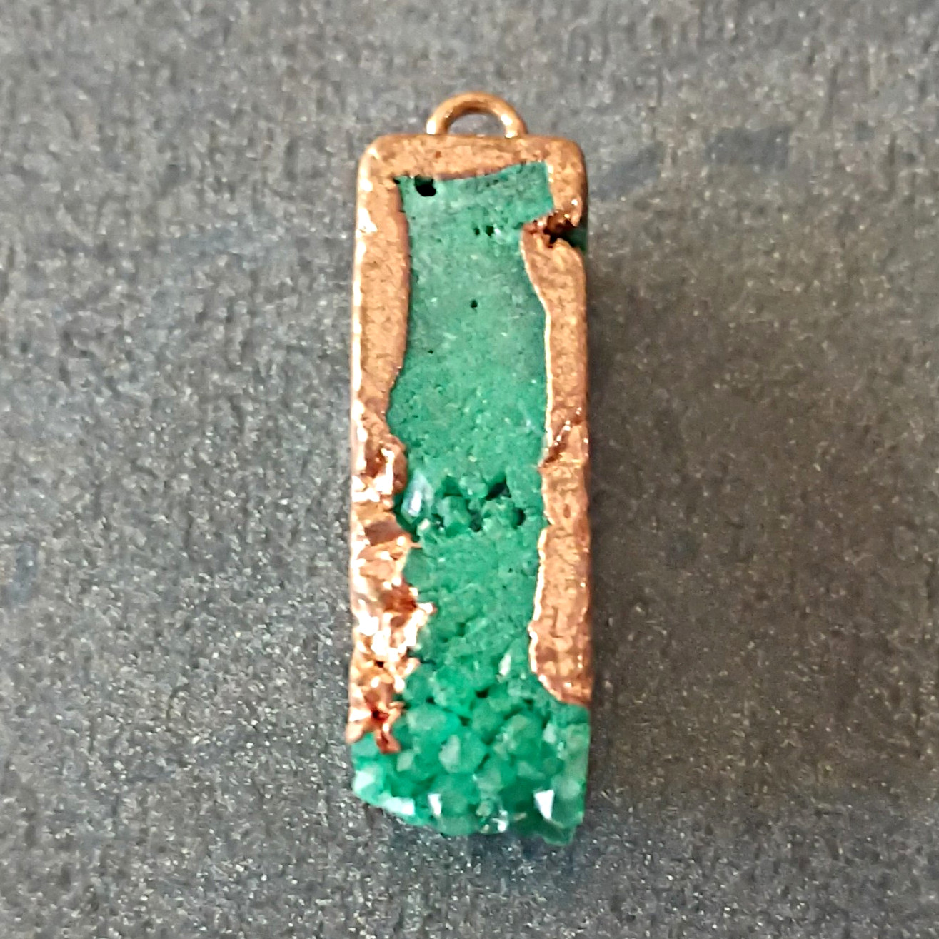 Green Rectangular Stone Charm Pendant Gold Bezel Setting w/ Bail