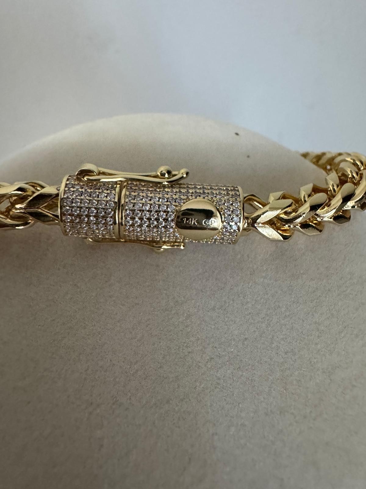 14k Yellow Gold plated franco Necklace Pavé Moissanite Box Clasp14k 6mm 24inch