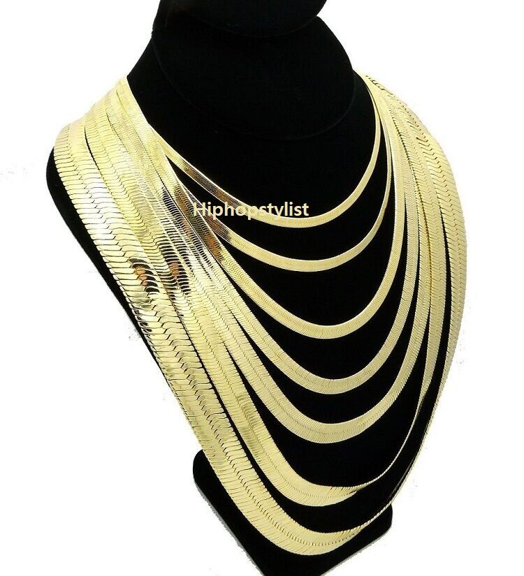 New Herringbone Chain 4mm to 14mm 18″ 20″ 24″ 30″ 14K Gold Plated Necklace