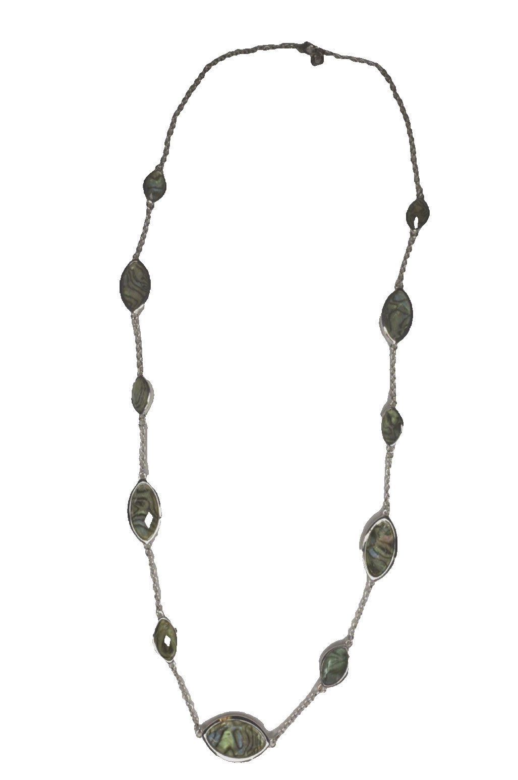 Swarovski 32″ Abalone Shell Crystal Station Necklace Signed Swan Logo Flush Set