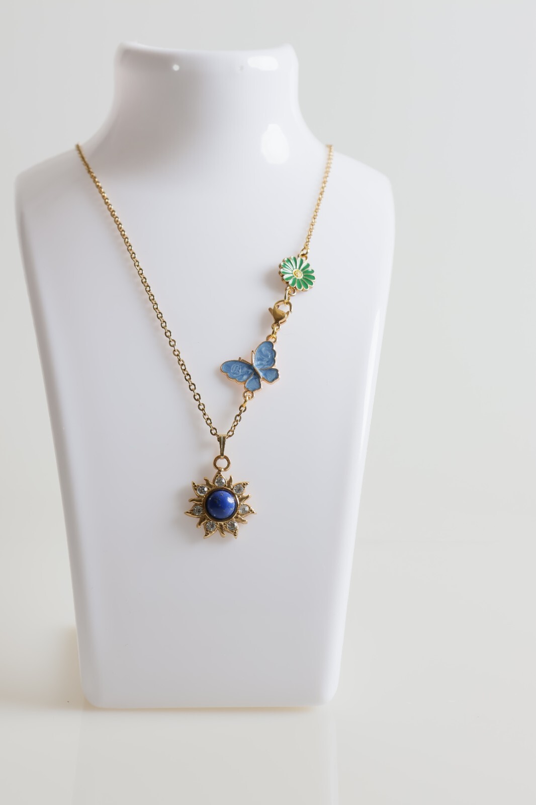 Cadena De Acero Inoxidable Chapada En Oro 18k Girasol Mariposa Flor Margarita