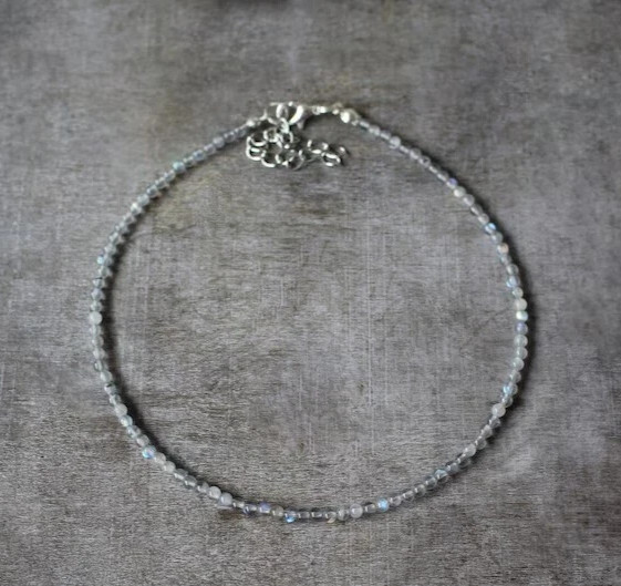 3mm Rainbow Moonstone Stretch Choker Ridescent Gemstone Jewelry Boho Gift