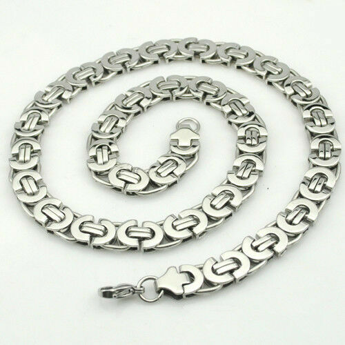 6/8/11MM Silver Tone Byzantine Link Stainless Steel Necklace Boy Mens Chain Gift