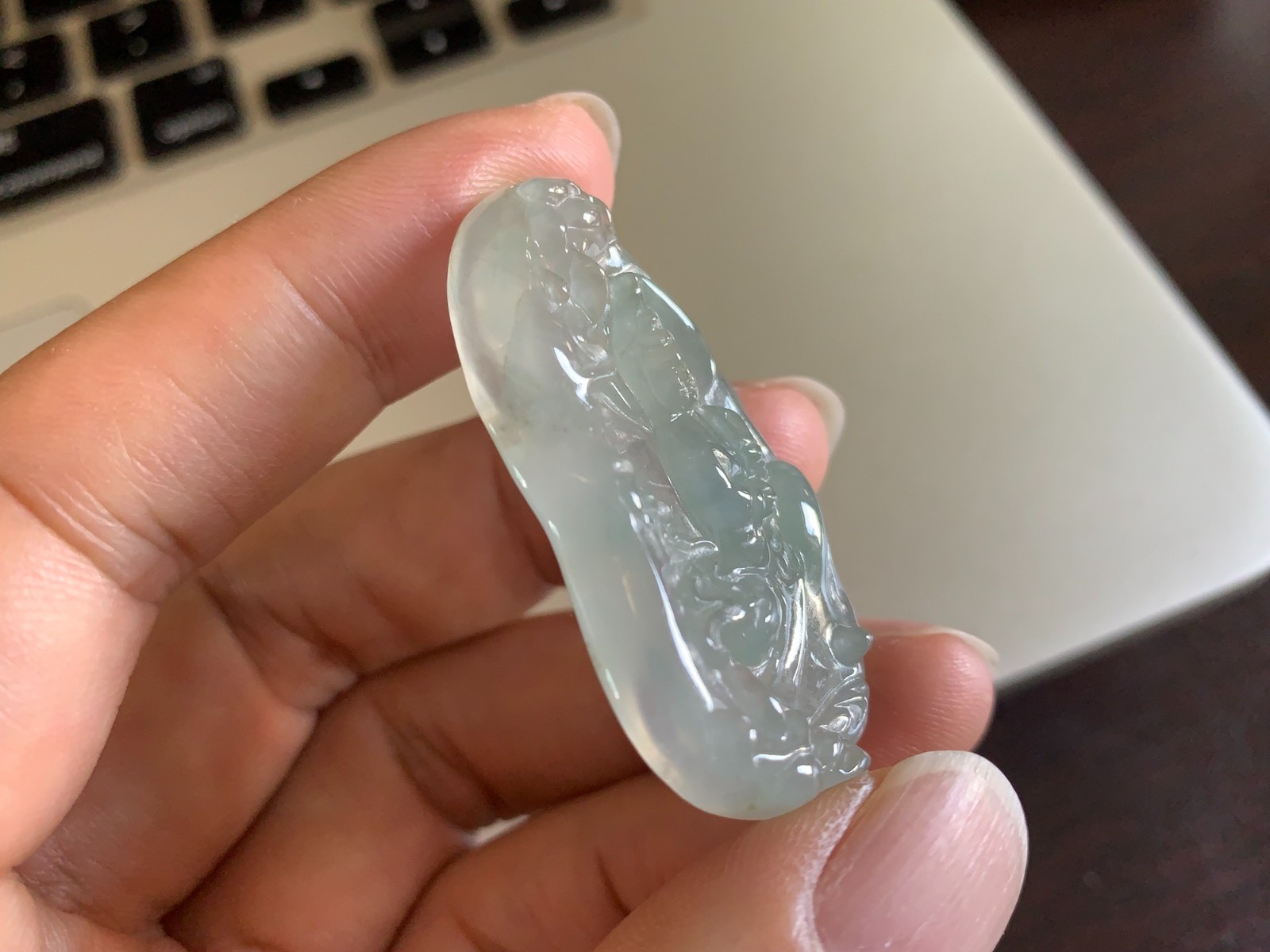 Burmese Natural Ice Jade Jadeite Guan yin Statue Scenery Pendant Jewelry