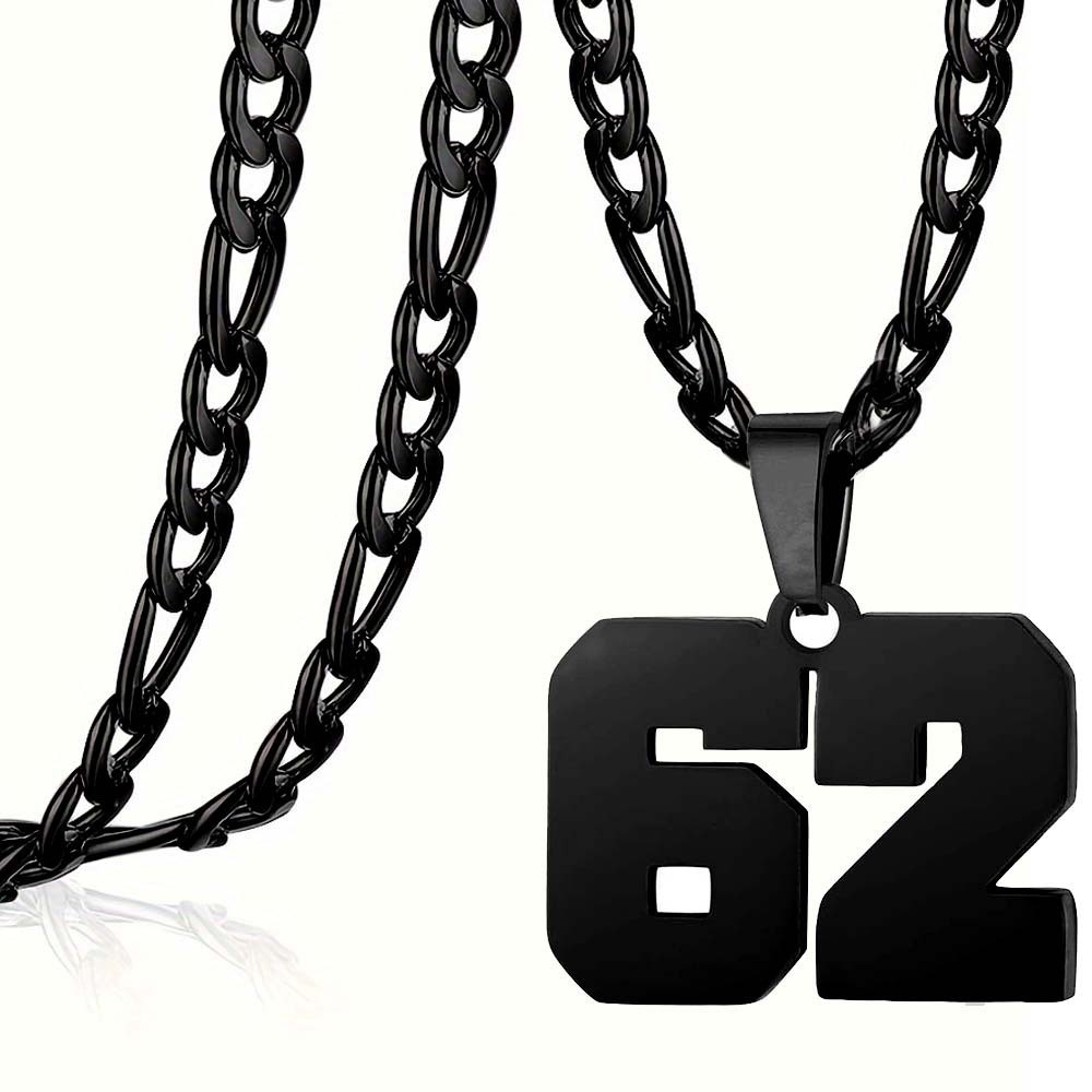 #00-#99 SPORTS BLACK NUMBER Pendant Charm / 24IN STAINLESS CHAIN NECKLACE