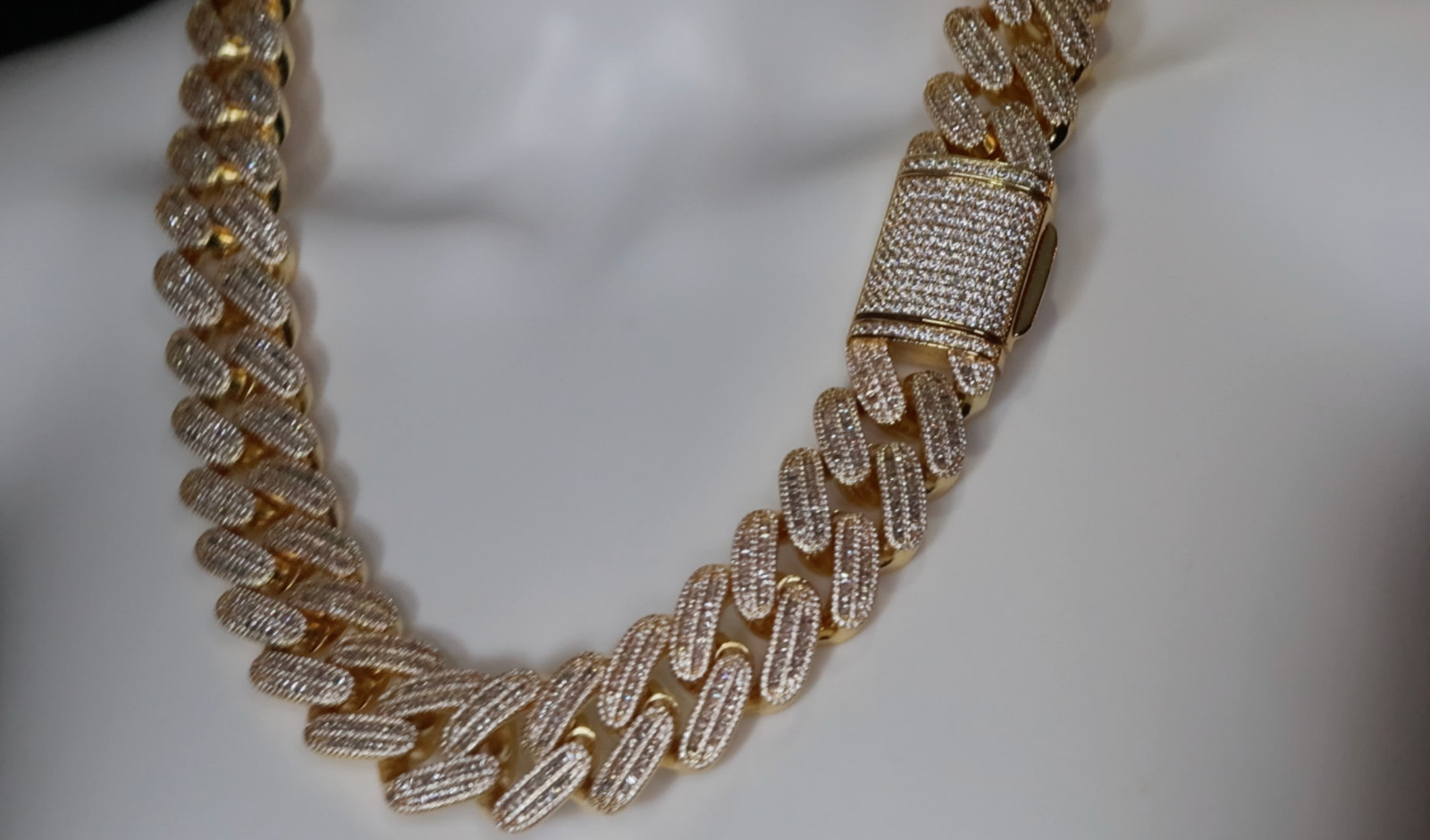 Gold Iced Chain, Gold Cuban Link Chain, Hip Hop Chain, Simulated Diamond Chain