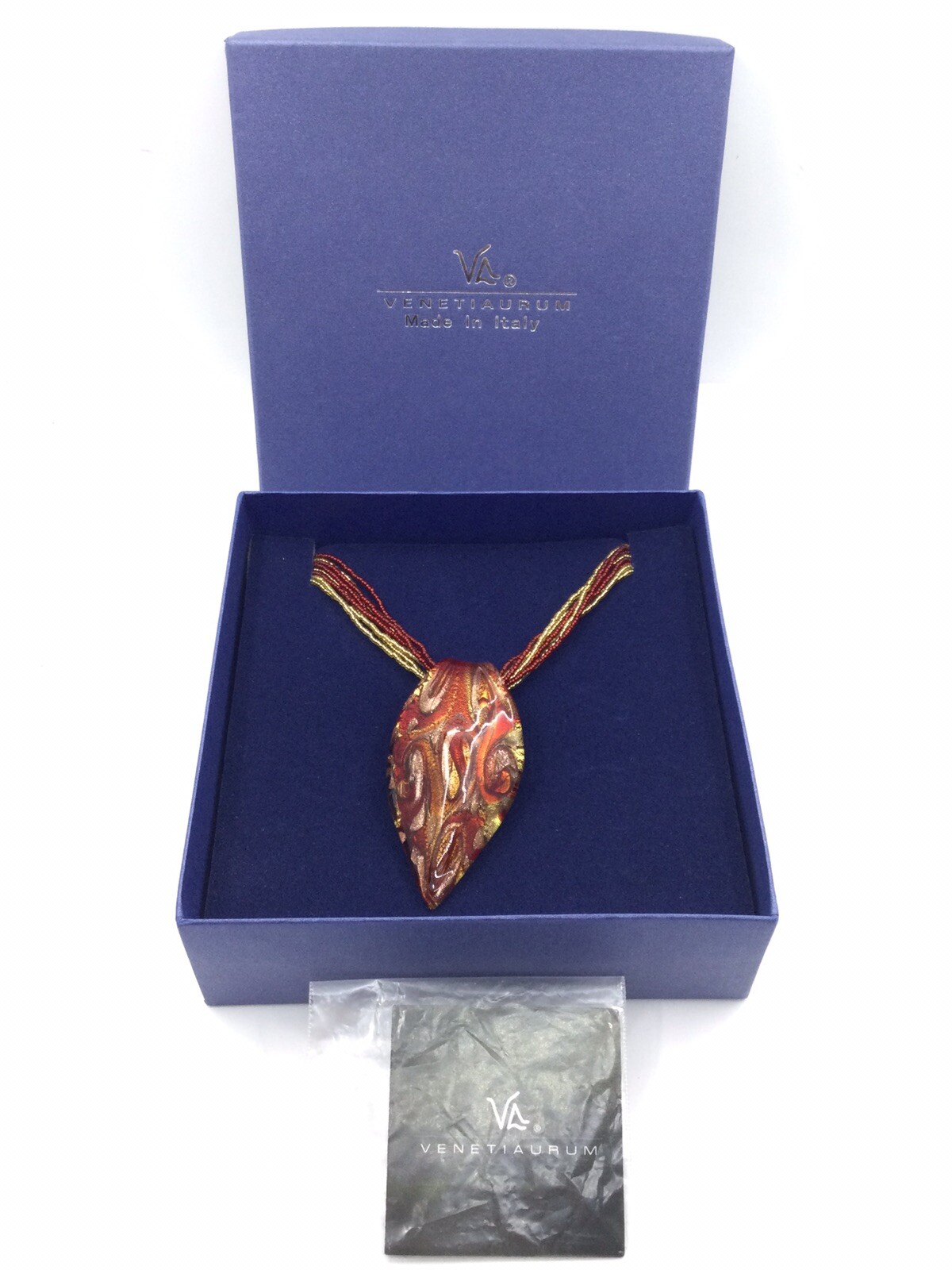 VENETIAURUM MURANO ITALIAN ART GLASS – REDS & GOLDS – SIGNED – BOX – TAGS (C850)