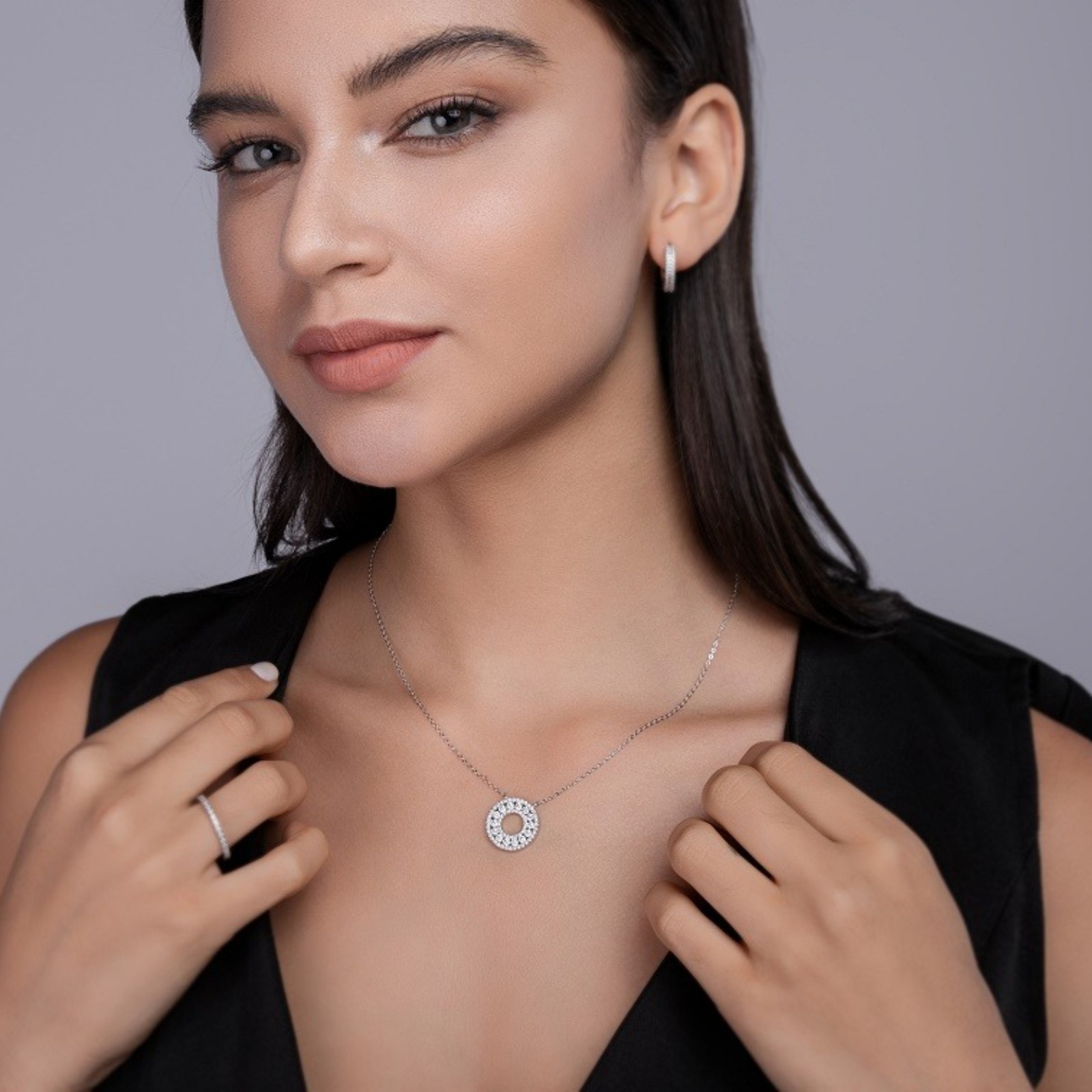Luxury D Color Double Circle GRA Moissanite Necklace S925 Silver Jewelry Gift