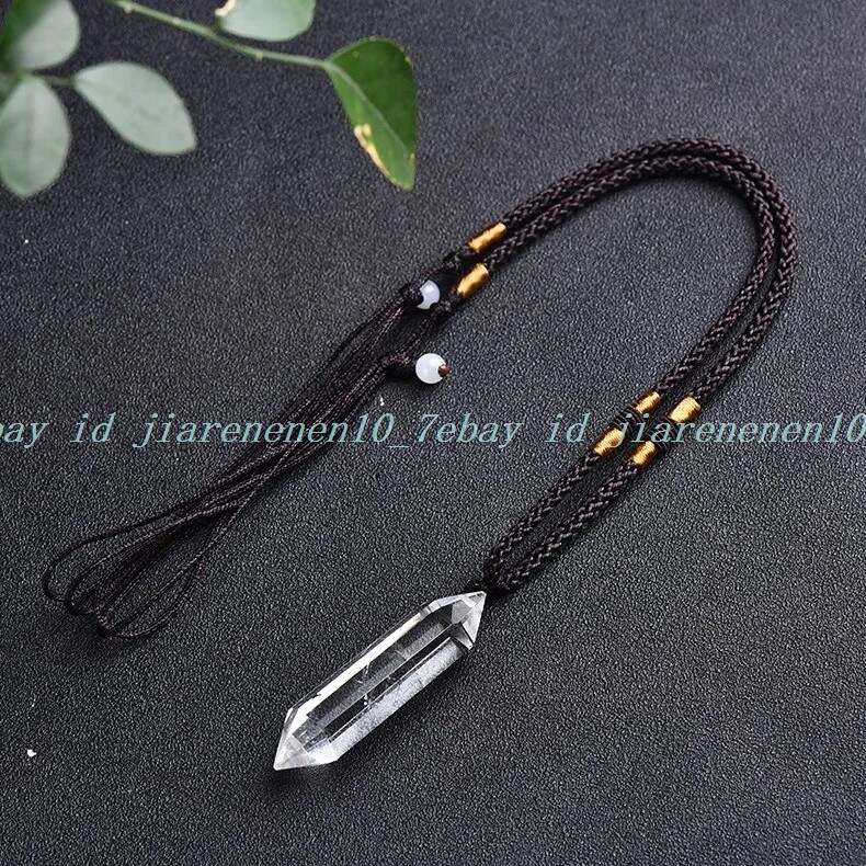 White Colorless Quartz Crystal Hexagonal Point Pendant Healing Amulet Necklace