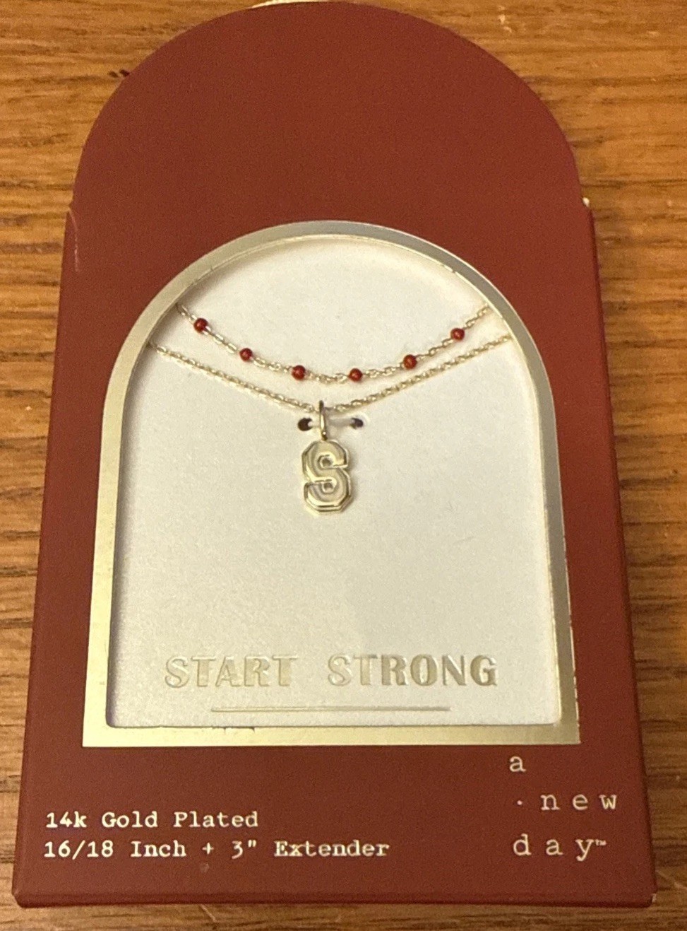 A New Day Charm Necklace “start strong” 14k Gold Plated 16/18” + 3” Extender