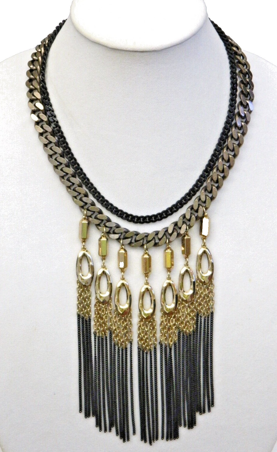 A5 Flawless STELLA & DOT Mixed Metal Multi Strand Chain Gold Black Necklace