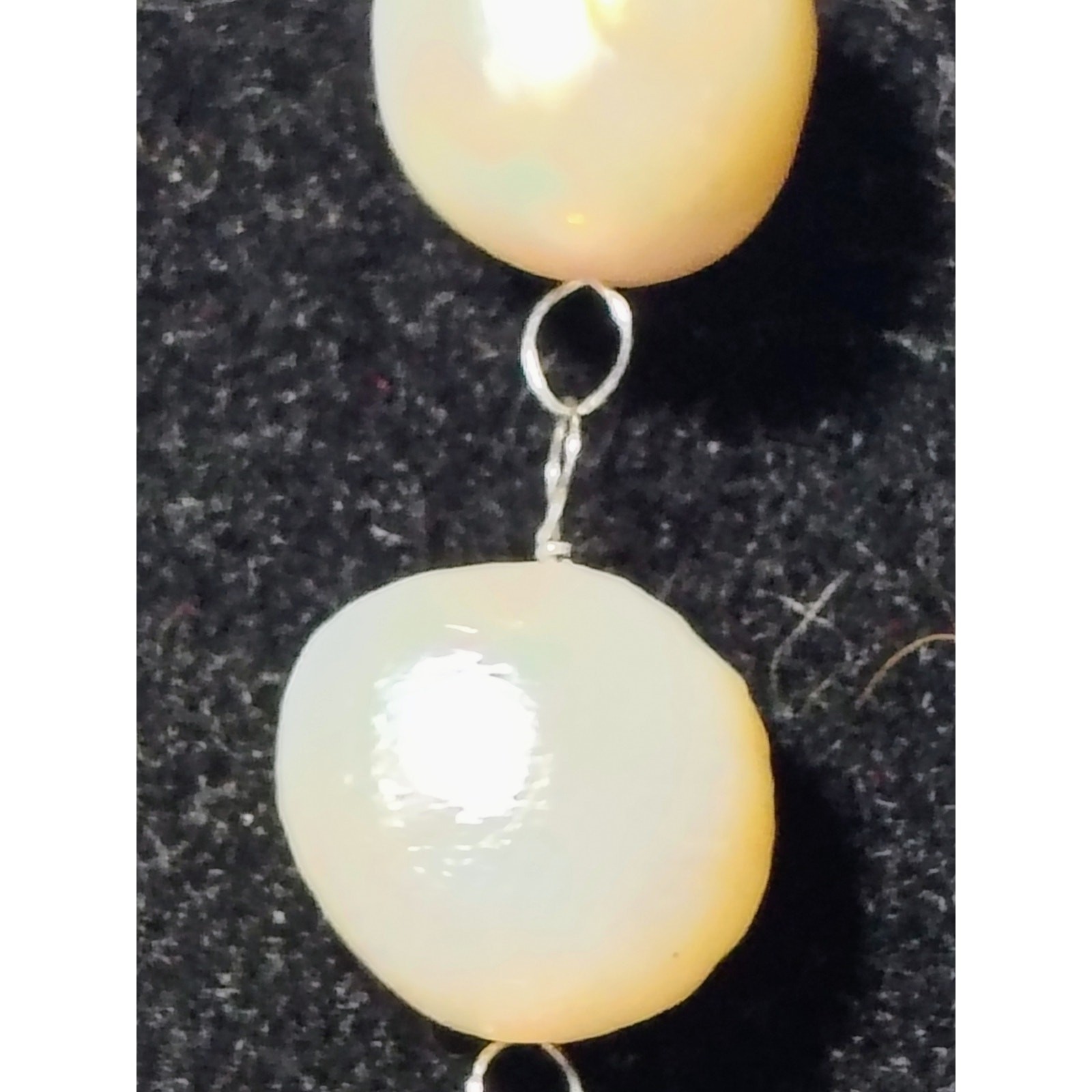 Freshwater Pearl Necklace White Coin Pearls Bronze Biwa Flame Pearls 20″