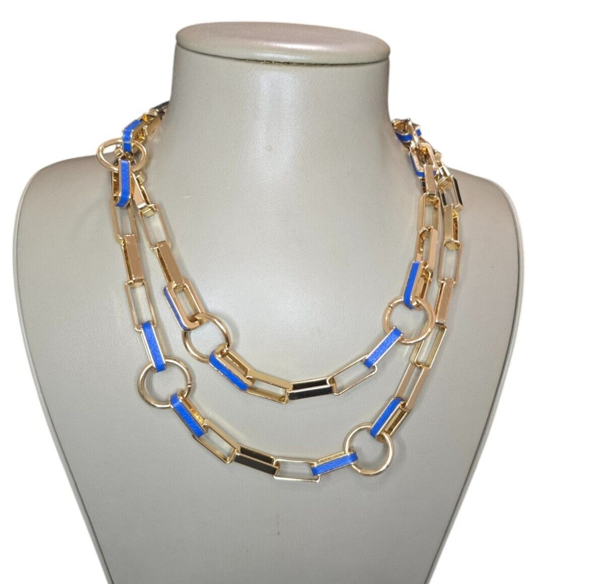 Alfani Gold-Tone Circle Faux-Leather Inlay Link Strand Necklace NWT