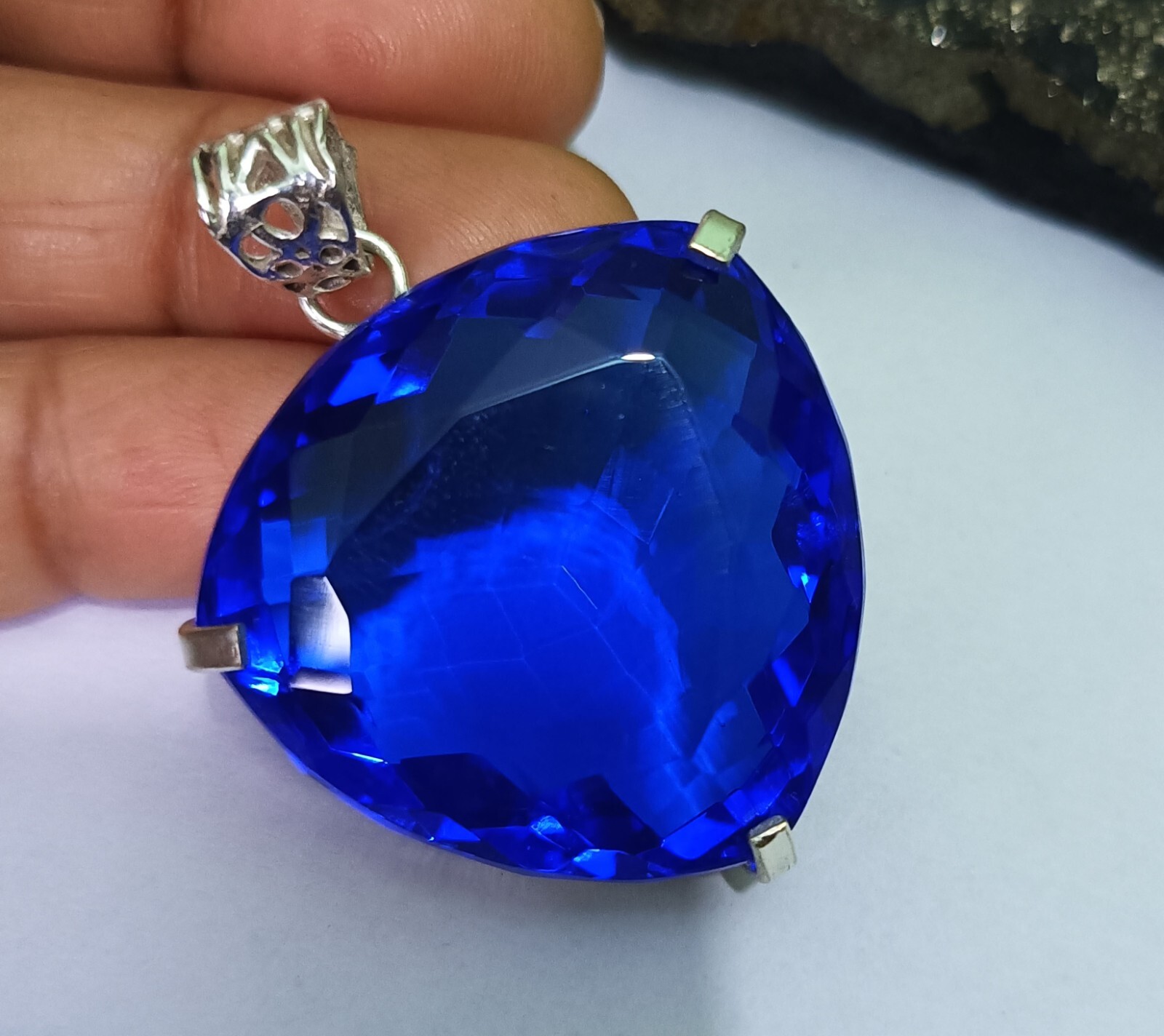 Blue Trillion Topaz Pendant EGL Certified Natural 137.25 Ct Gift For Loved Ones.