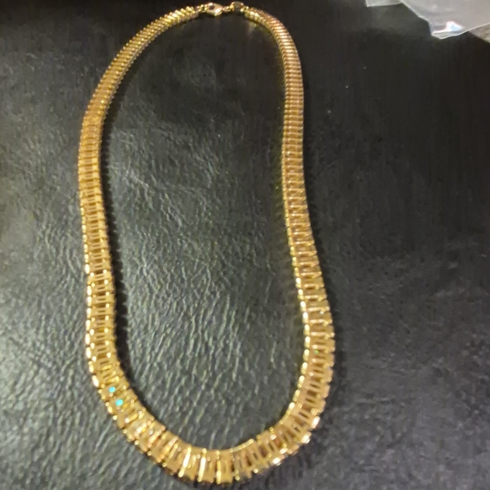 16″ Yellow Gold Plated Baguette CZ Rhinestone Tennis Chain Necklace w/ Lobster