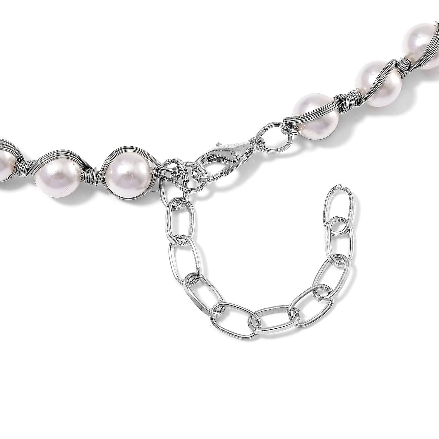 White Shell Pearl Chocker Necklace in Silvertone 16-20 Inches