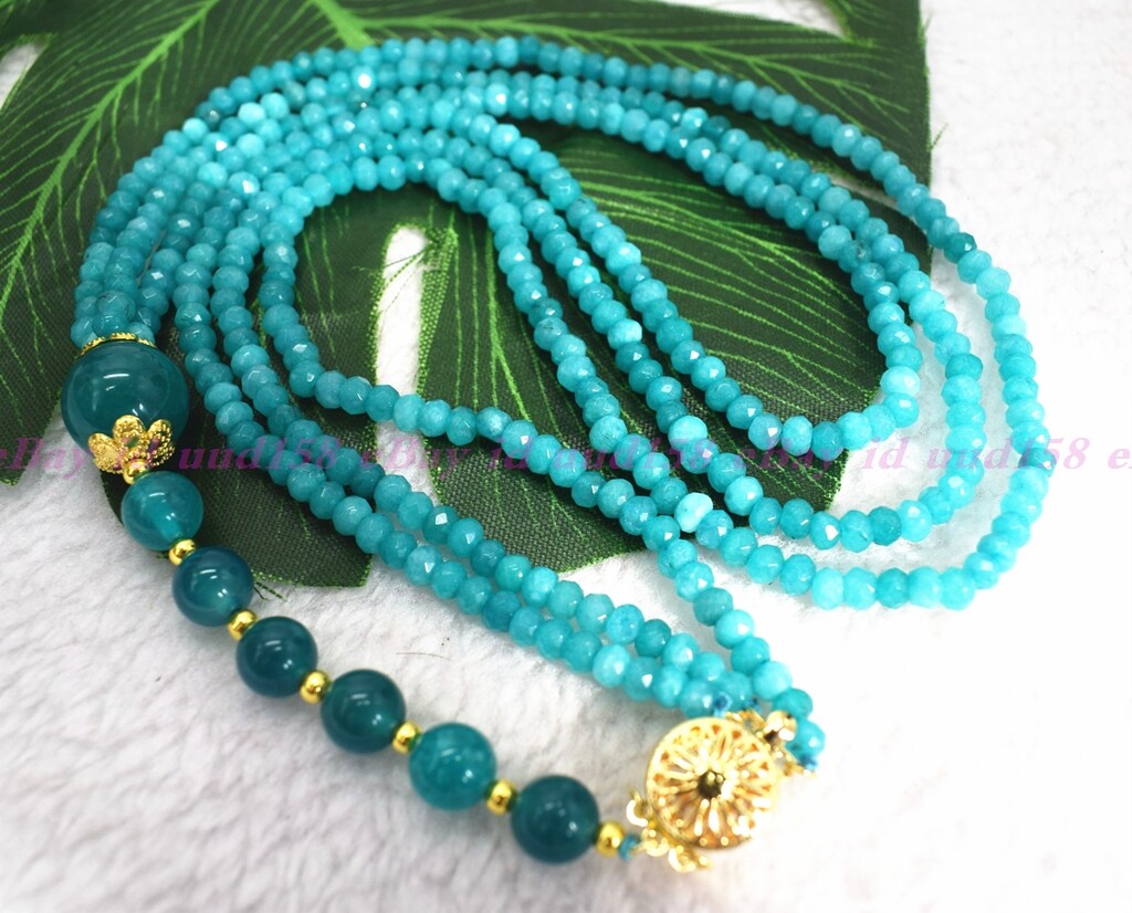 3Rows Natural 2X4mm Faceted Blue Aquamarine Gems Rondelle Beads Necklace 17-19”