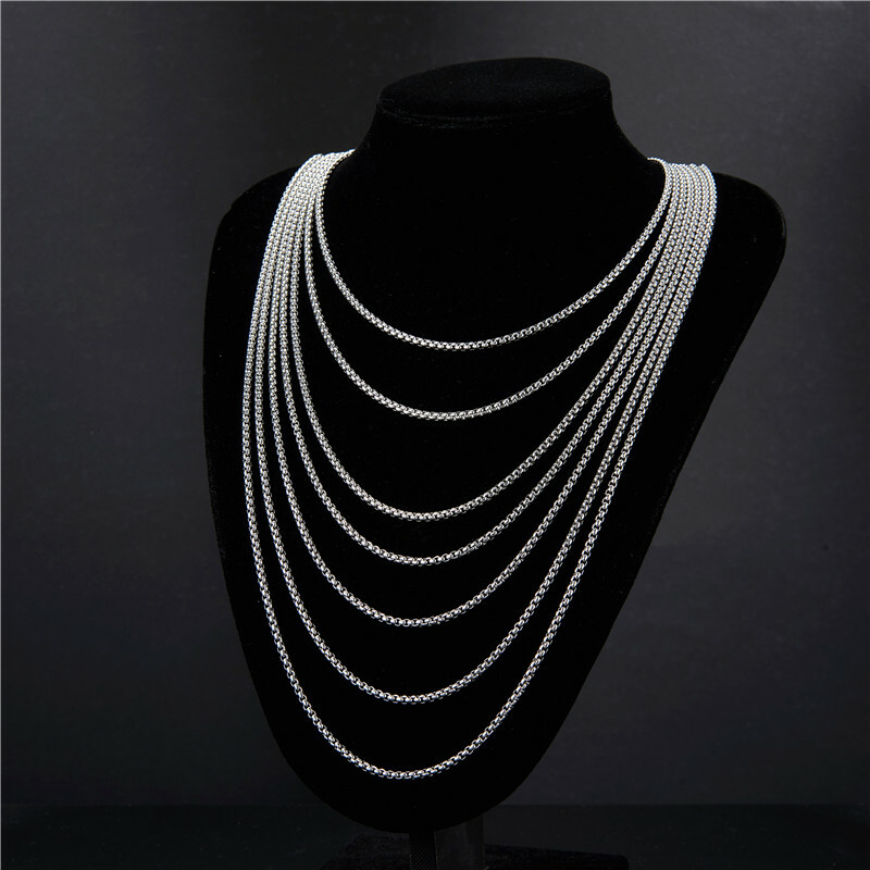 Round Box Chain Stainless Steel Necklace Silver Men Women 16″-32″ Deziloo