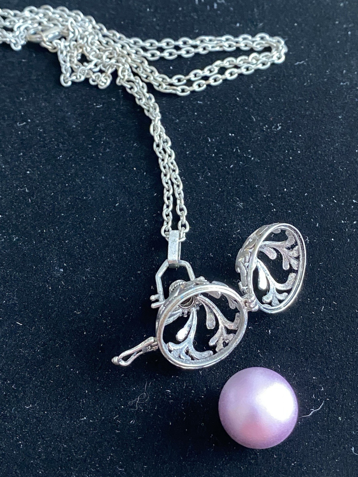Angel Caller Pendant Silver Tone Harmony Chime Ball Necklace Purple Ball Charm