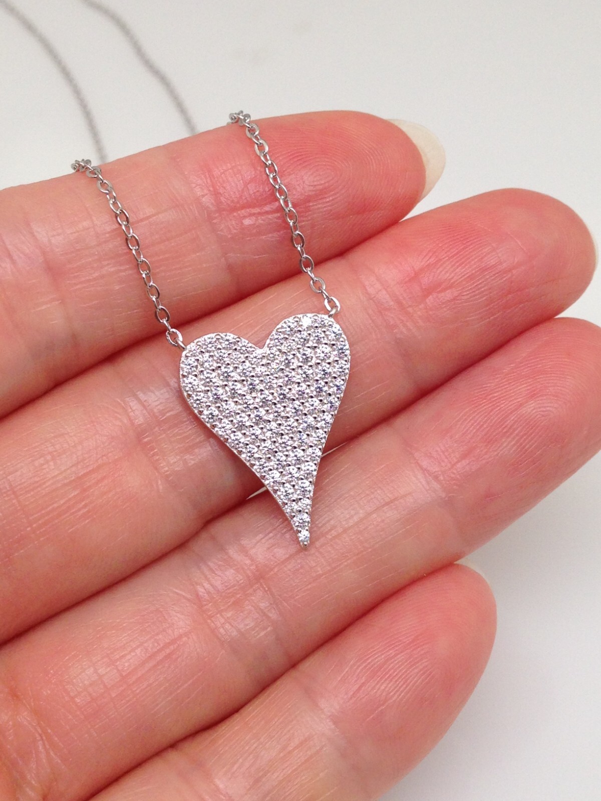 Cz Heart Pendant Necklace 925 Sterling Silver Pave Cz Heart Love Charm 19mm0.75″